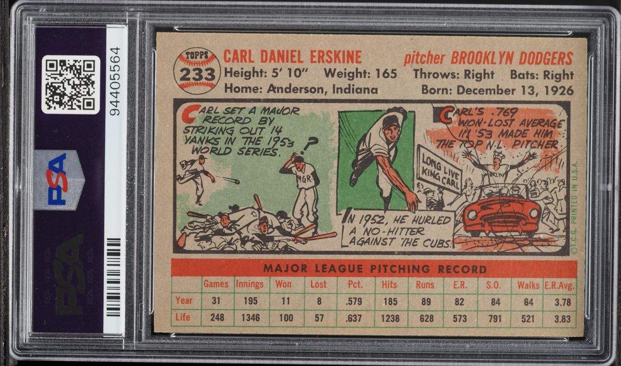1956 Topps Carl Erskine #233 PSA 7 NRMT