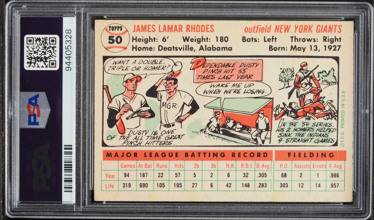 1956 Topps Dusty Rhodes WHITE BACK #50 PSA 7 NRMT