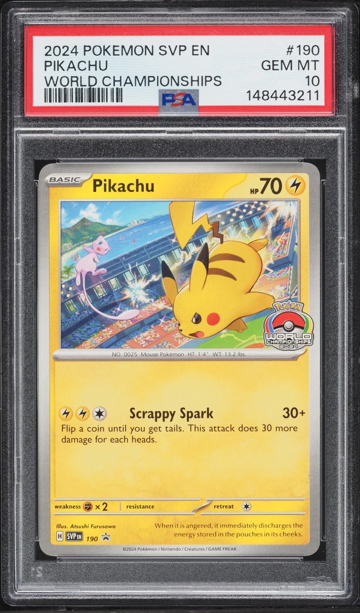 2024 Pokemon Scarlet & Violet Promo World Championships Pikachu #190 PSA 10 GEM MINT