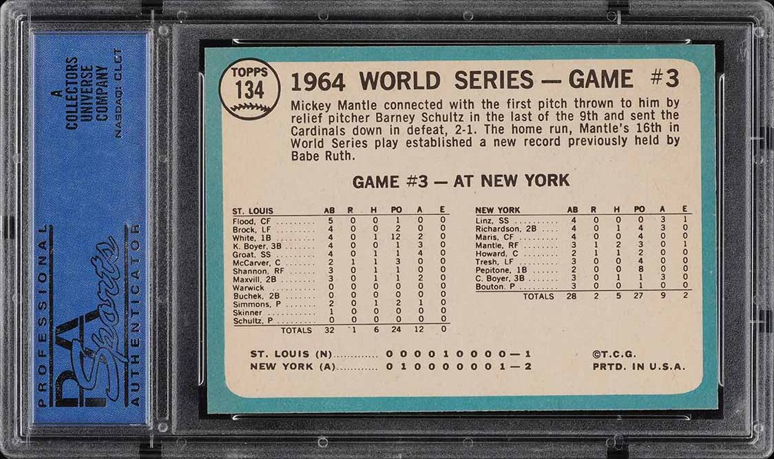 1965 Topps Mickey Mantle WORLD SERIES GAME 3 #134 PSA 8 NM-MT