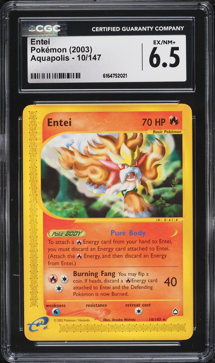 2003 Pokemon Aquapolis Entei #10 CGC 6.5 EXMT+