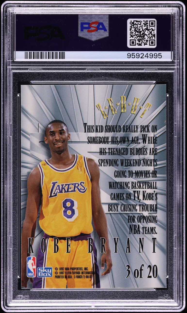 1996 Skybox Z-Force Z-Peat Zebut Kobe Bryant ROOKIE #3 PSA 10 GEM MINT