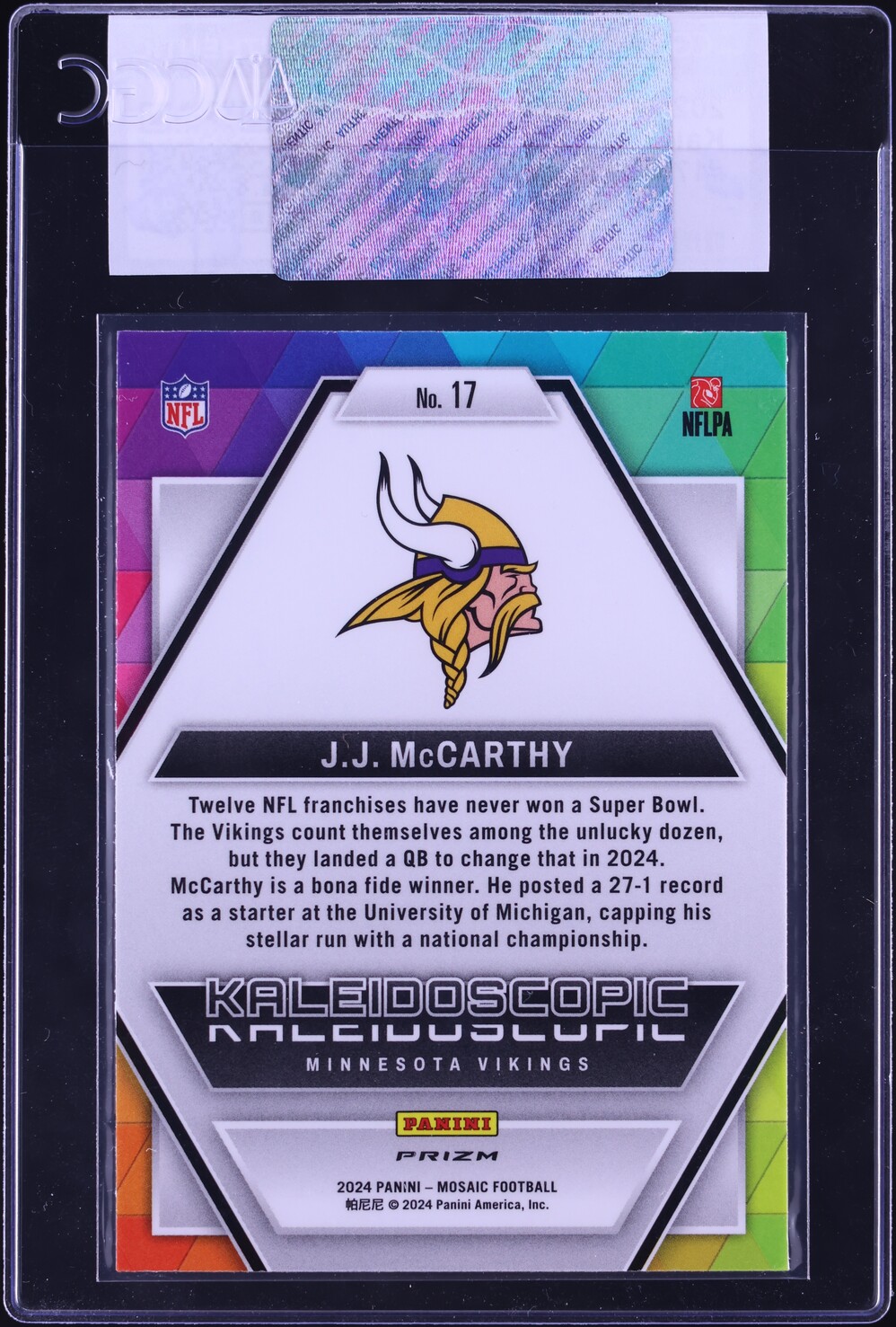 2024 Panini Mosaic Kaleidoscopic J.J. McCarthy ROOKIE #17 CGC AUTH