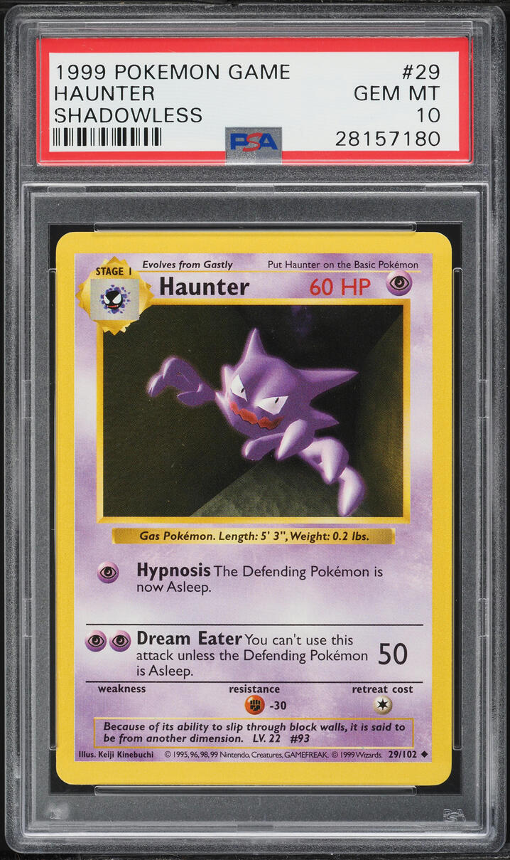 1999 Pokemon Base Set Shadowless Haunter #29 PSA 10 GEM MINT