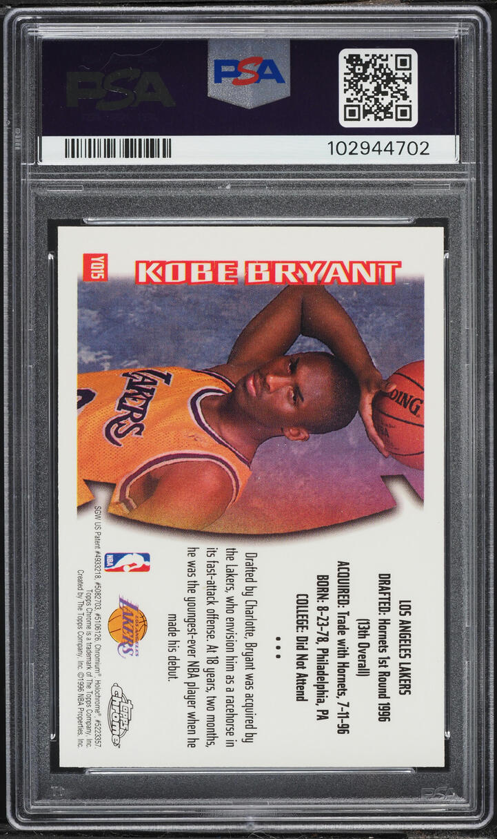 1996 Topps Chrome Youthquake Kobe Bryant ROOKIE #YQ15 PSA 9 MINT