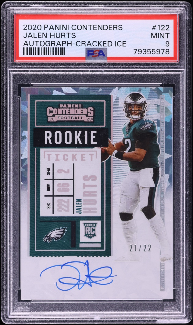 2020 Panini Contenders Cracked Ice Jalen Hurts ROOKIE AUTO /22 #122 PSA 9 MINT