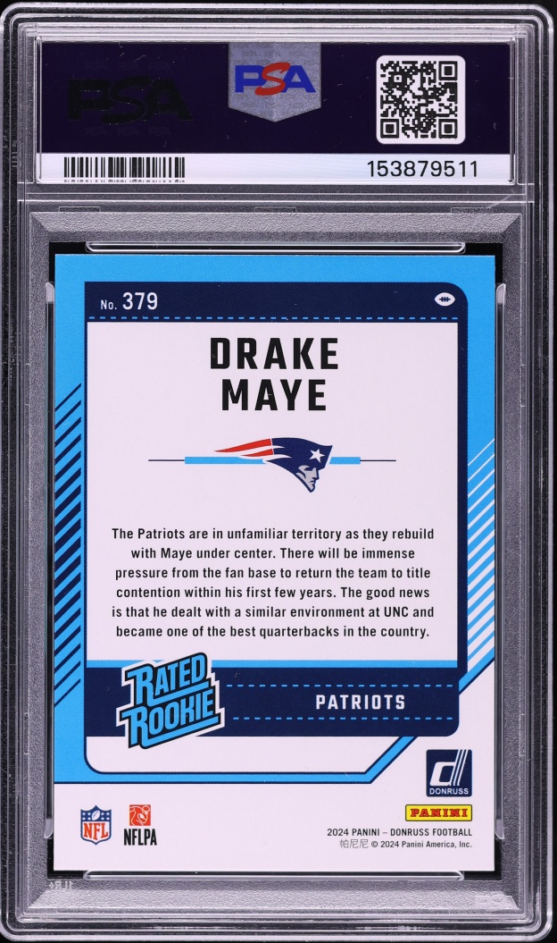 2024 Donruss Press Proof Blue Drake Maye ROOKIE #379 PSA 9 MINT
