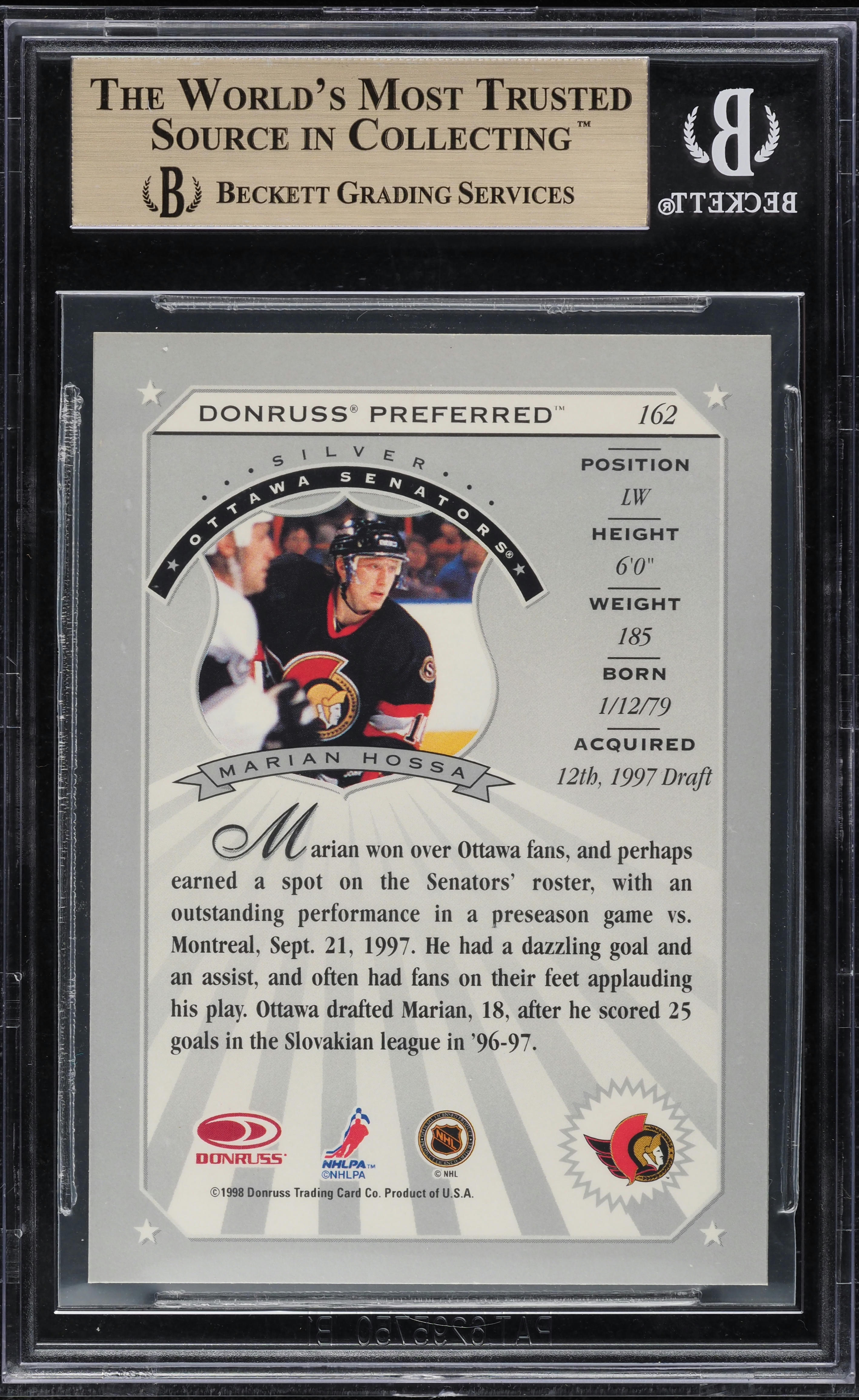 1997 Donruss Preferred Marian Hossa ROOKIE #162 BGS 9.5 GEM MINT