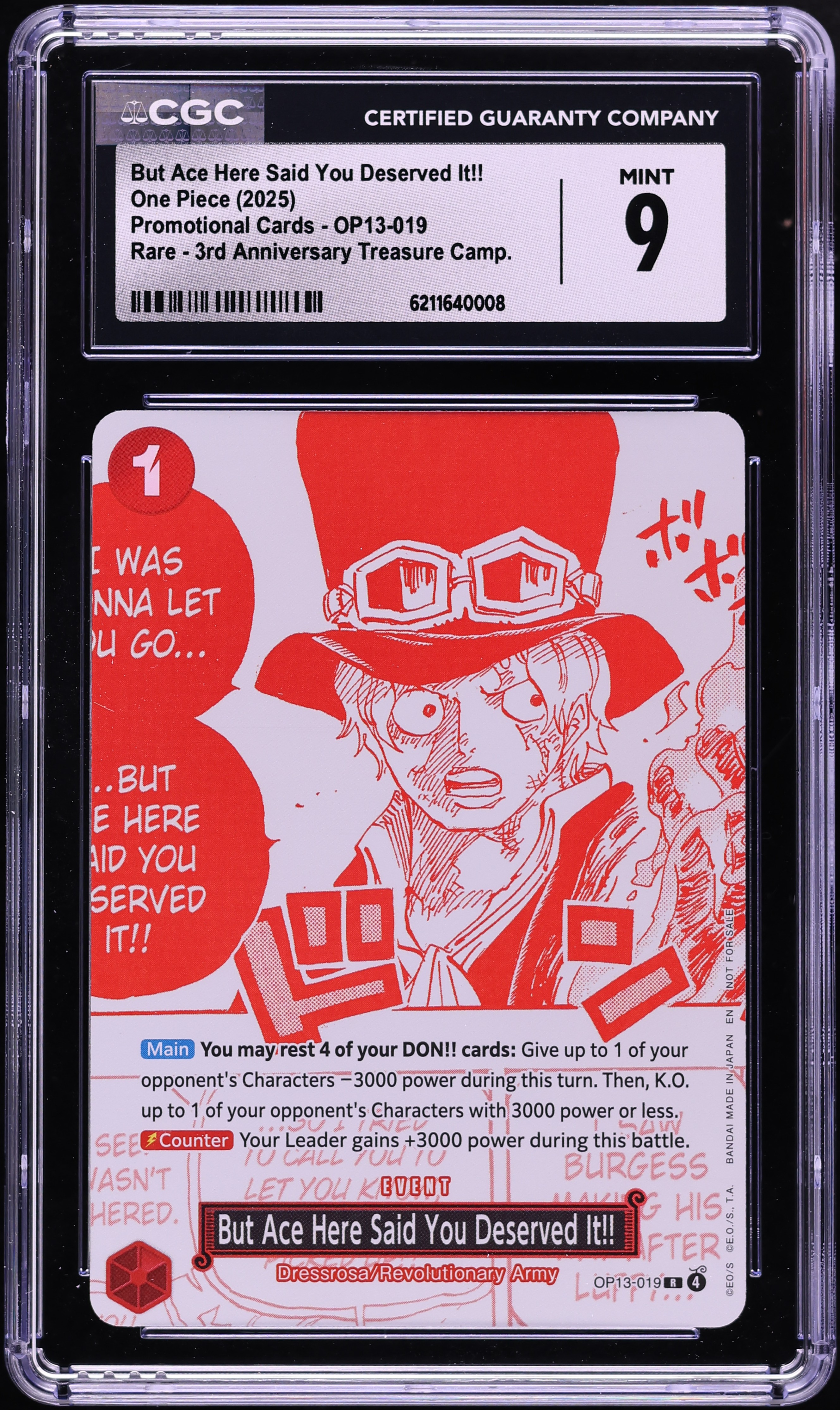 2025 One Piece Promo 3rd Anniversary But Ace Here Said You Deserved It!! #OP13-019 CGC 9 MINT