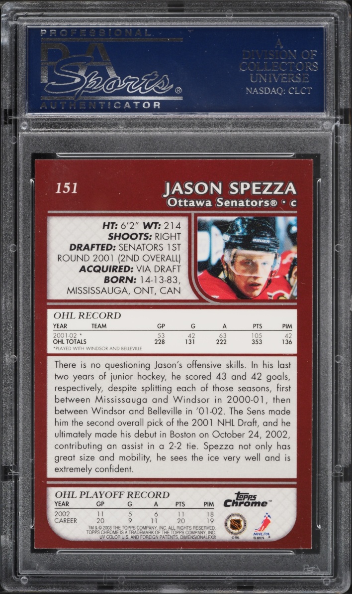 2002 Topps Chrome Jason Spezza ROOKIE #151 PSA 9 MINT