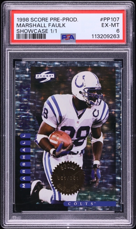1998 Score Pre-Production Showcase Marshall Faulk 1/1 #PP107 PSA 6 EXMT - Photo 1