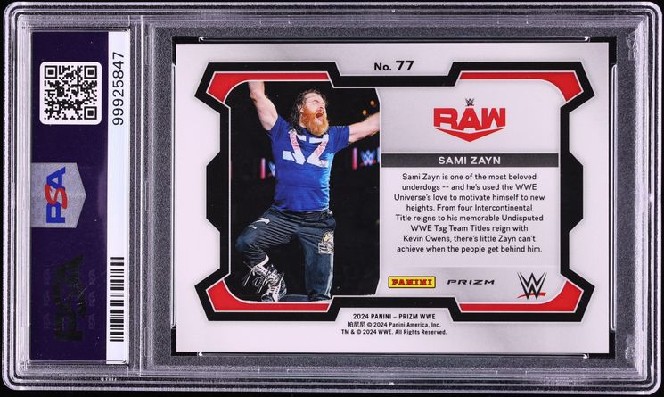 2024 Panini Prizm WWE Black Finite Sami Zayn 1/1 #77 PSA 9 MINT - Photo 2