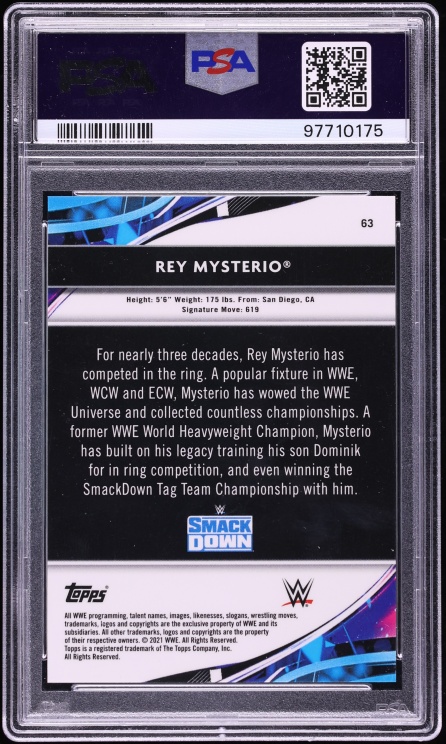 2021 Finest WWE Superfractor Rey Mysterio 1/1 #63 PSA 10 GEM MINT - Photo 2