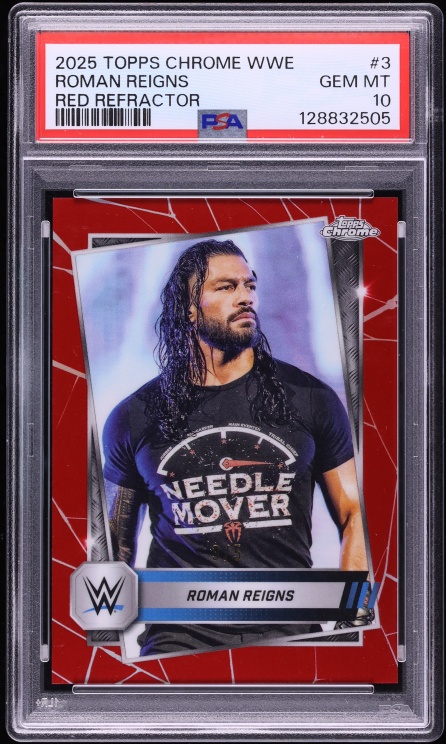 2025 Topps Chrome WWE Red Refractor Roman Reigns /5 #3 PSA 10 GEM MINT - Photo 1