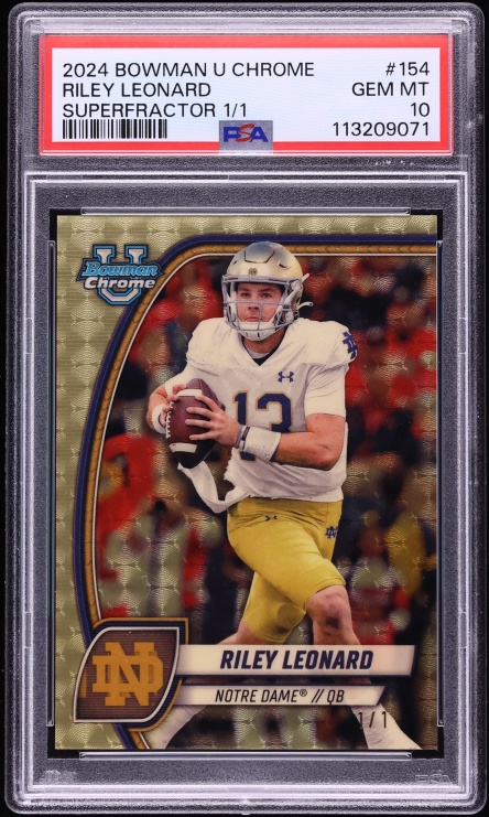 2024 Bowman Chrome University Superfractor Riley Leonard ROOKIE 1/1 #154 PSA 10 GEM MINT - Photo 1