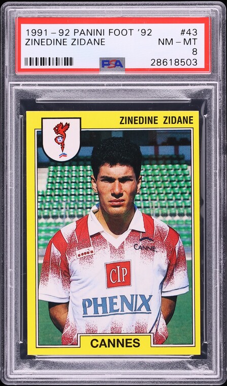 1991 Panini Foot '92 Soccer Zinedine Zidane ROOKIE #43 PSA 8 NM-MT