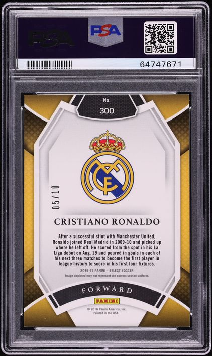 2016 Select Gold Prizm Cristiano Ronaldo /10 #300 PSA 10 GEM MINT