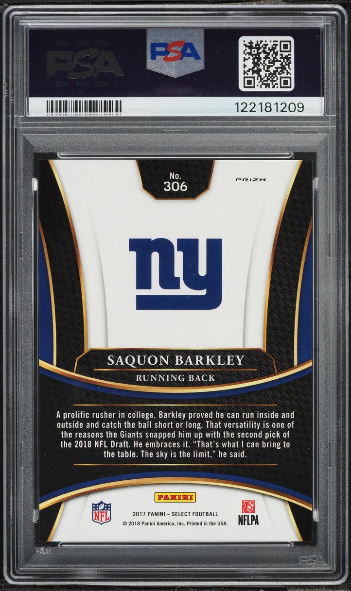 2017 Select '18 XRC Silver Prizm Saquon Barkley ROOKIE #306 PSA 10 GEM MINT