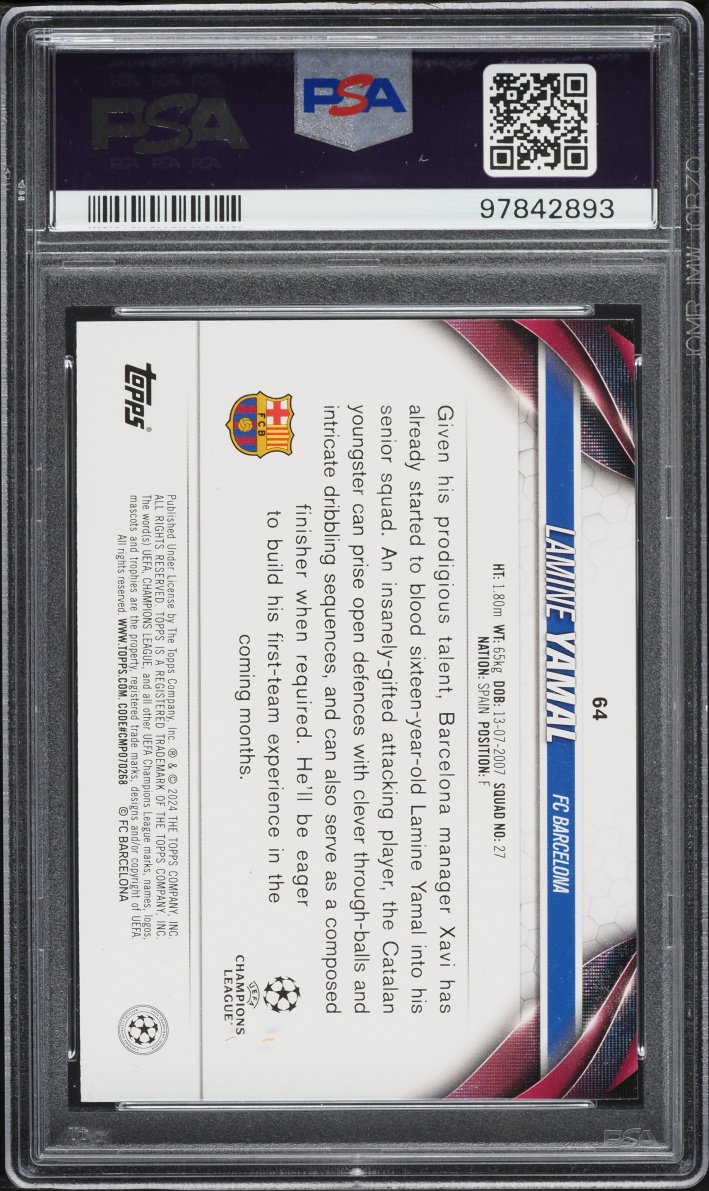2023 Topps UEFA Club Competitions Starball Lamine Yamal ROOKIE #64 PSA 10 GEM MINT