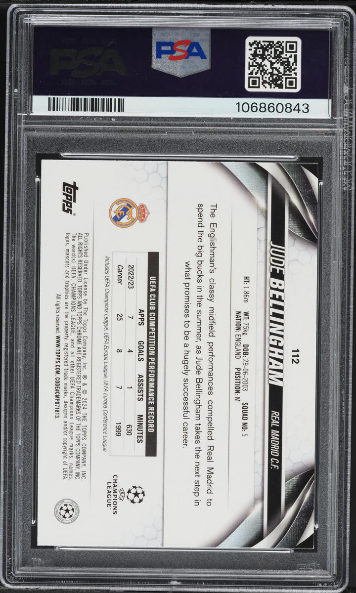 2023 Topps Chrome UEFA Gold Refractor Jude Bellingham /50 #112 PSA 9 MINT