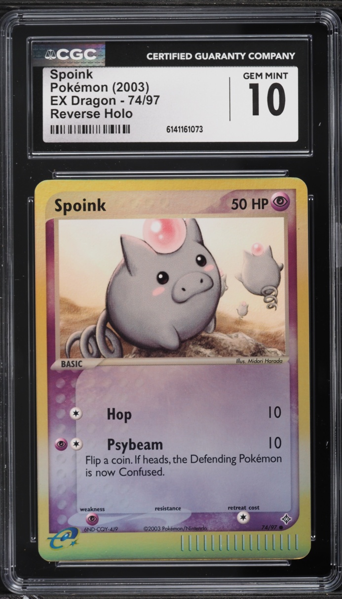 2003 Pokemon EX Dragon Reverse Holo Spoink #74 CGC 10 GEM MINT
