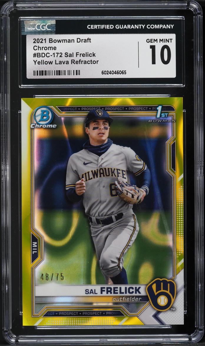 2021 Bowman Chrome Draft Yellow Lava Refractor Sal Frelick PROSPECT /75 #BDC-172 CGC 10 GEM
