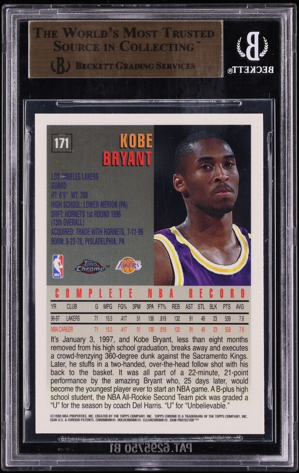 1997 Topps Chrome Kobe Bryant #171 BGS 9.5 GEM MINT