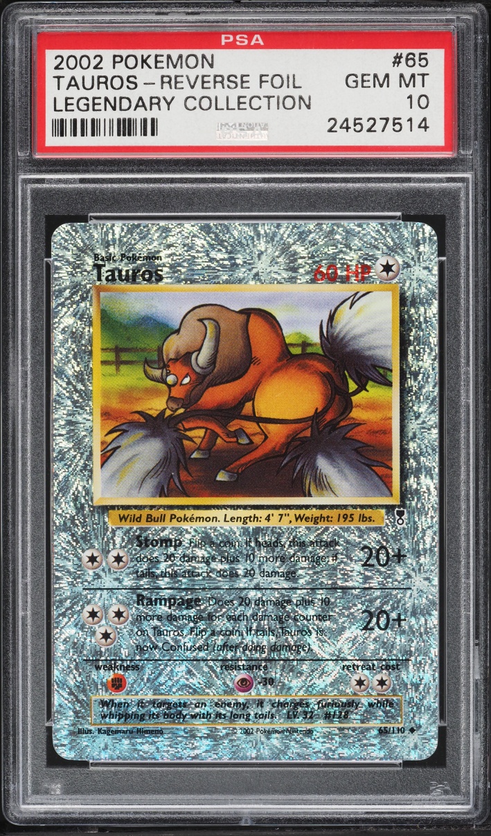2002 Pokemon Legendary Collection Reverse Holo Tauros #65 PSA 10 GEM MINT