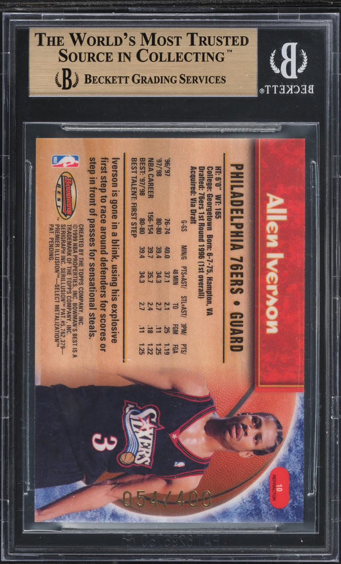1998 Bowman's Best Refractor Allen Iverson #10 BGS 10 PRISTINE
