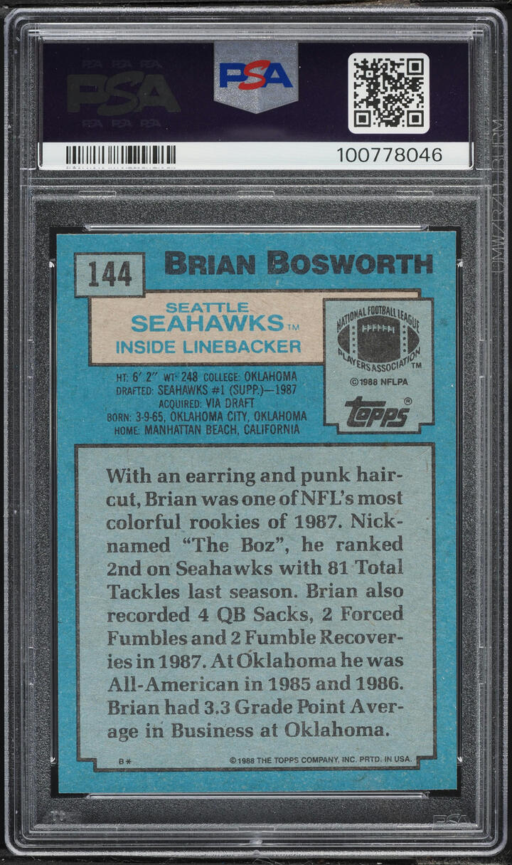 1988 Topps Football Brian Bosworth ROOKIE #144 PSA 9 MINT