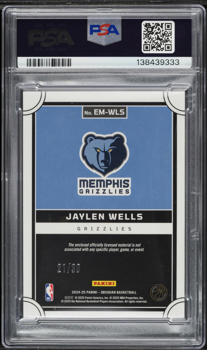 2024 Panini Obsidian Eclipse Materials Blue Flood Jaylen Wells ROOKIE PATCH /30 #EM-WLS PSA 9