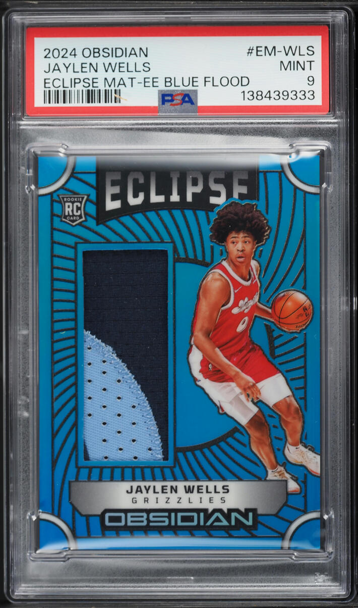 2024 Panini Obsidian Eclipse Materials Blue Flood Jaylen Wells ROOKIE PATCH /30 #EM-WLS PSA 9