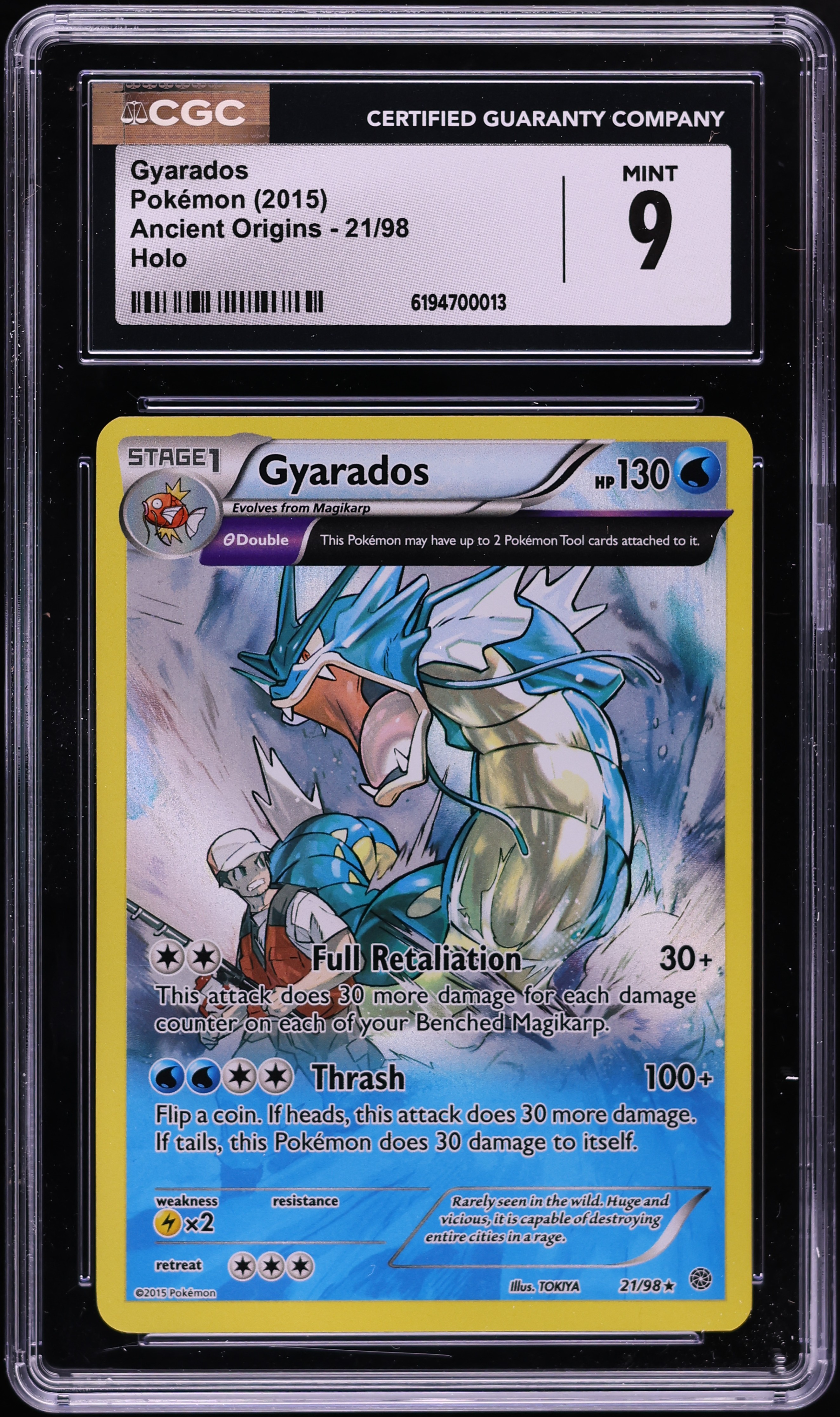 2015 Pokemon XY Ancient Origins Holo Gyarados #21 CGC 9 MINT