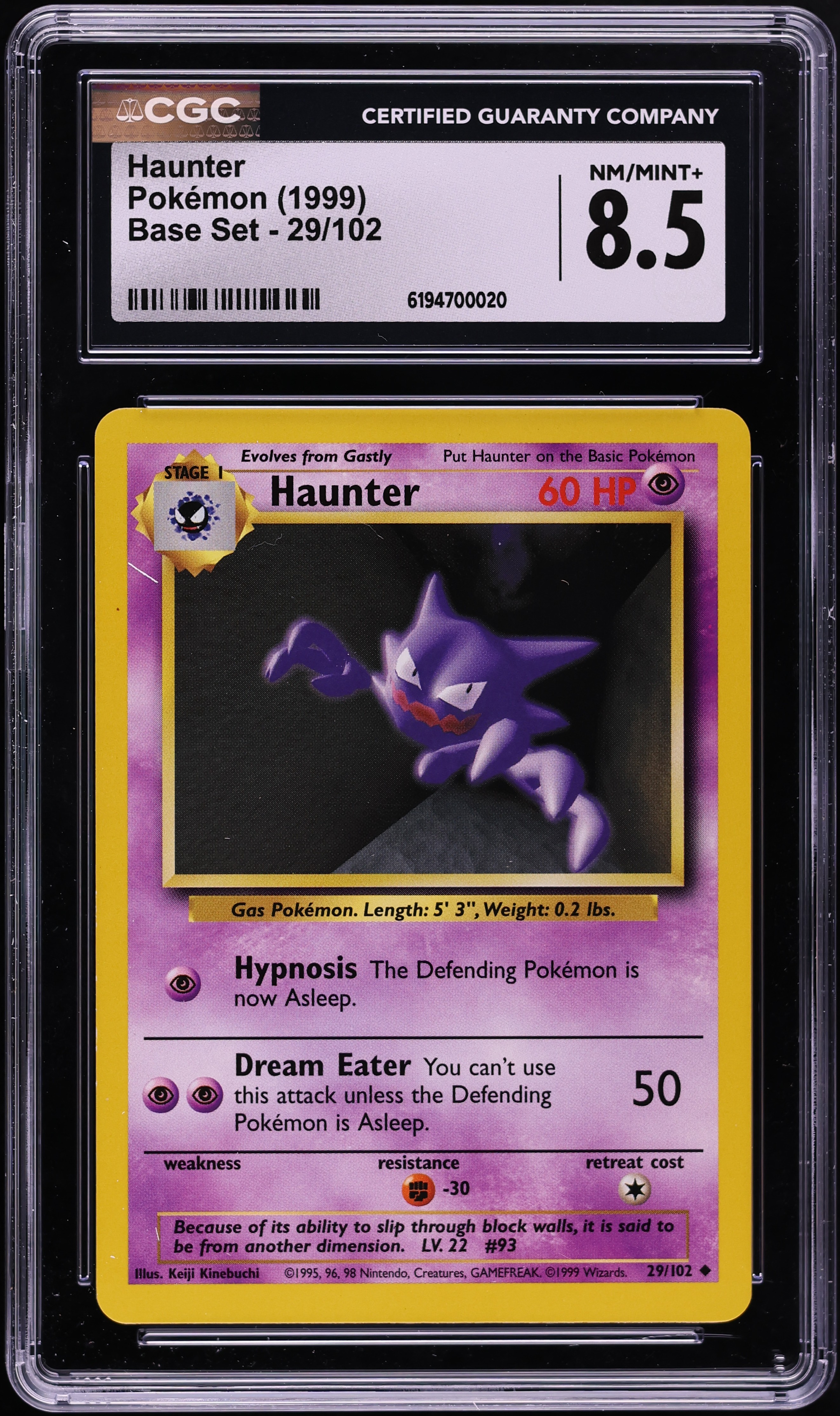1999 Pokemon Base Set Haunter #29 CGC 8.5 NM-MT+