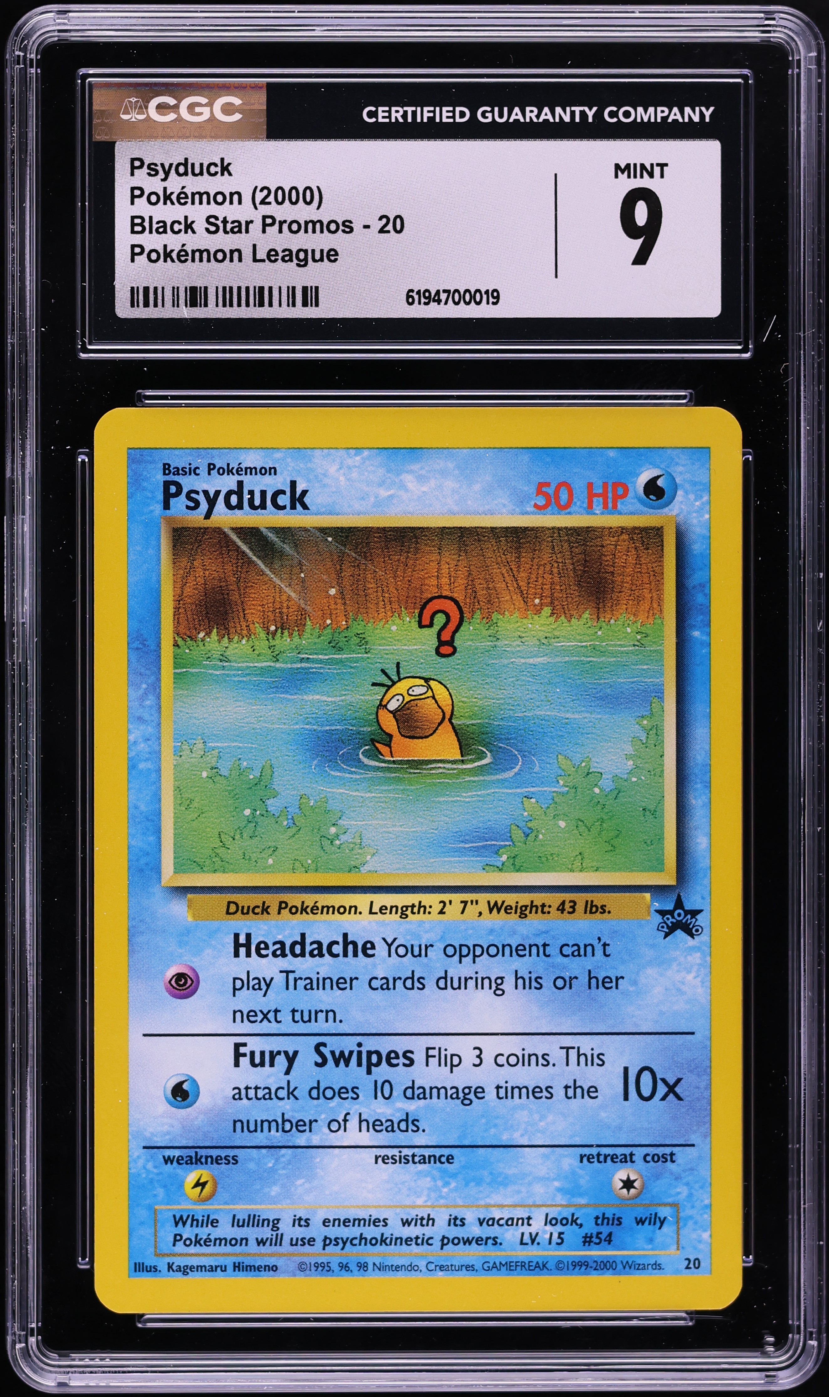 2000 Pokemon League Black Star Promo Psyduck #20 CGC 9 MINT