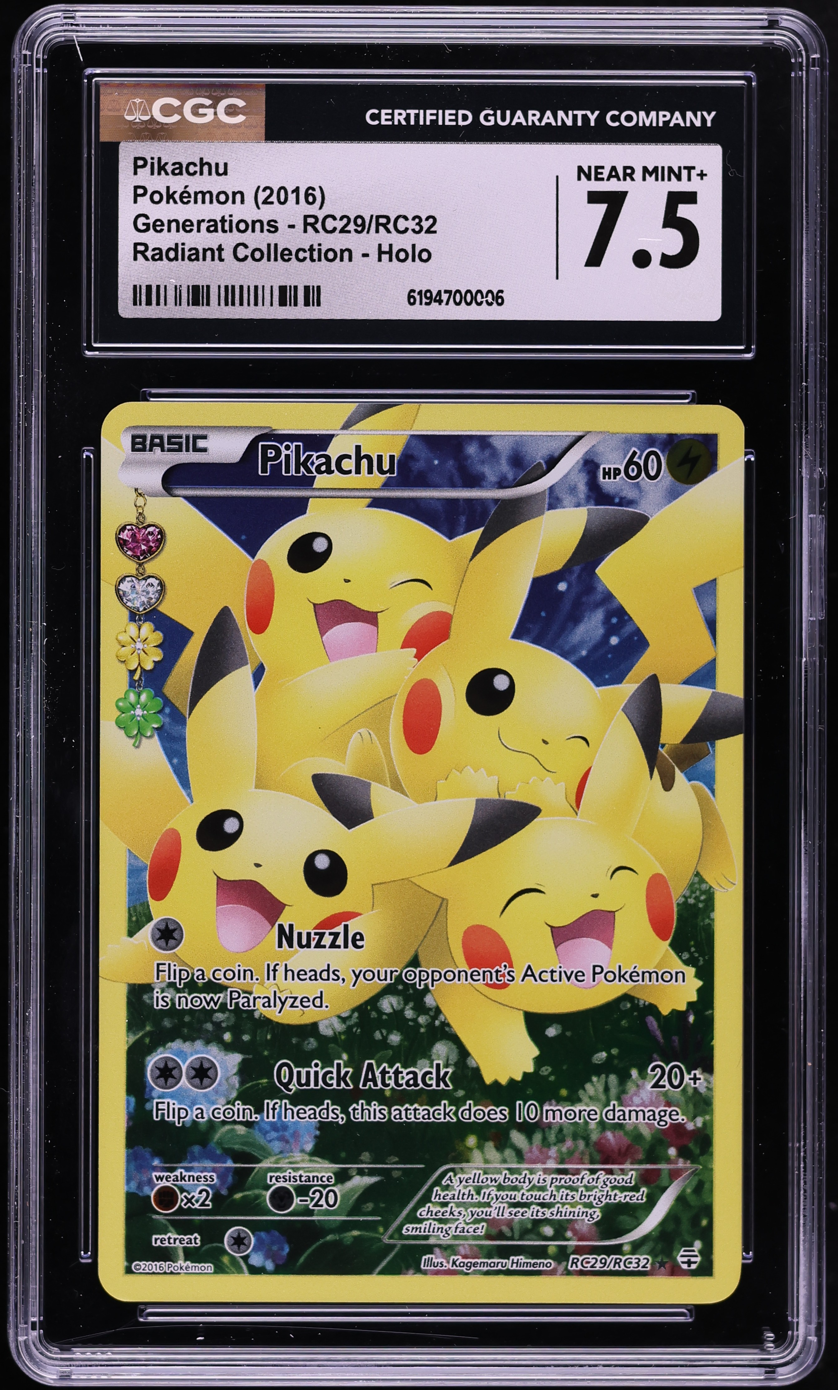 2016 Pokemon XY Generations Radiant Collection Full Art Pikachu #RC29 CGC 7.5 NRMT+
