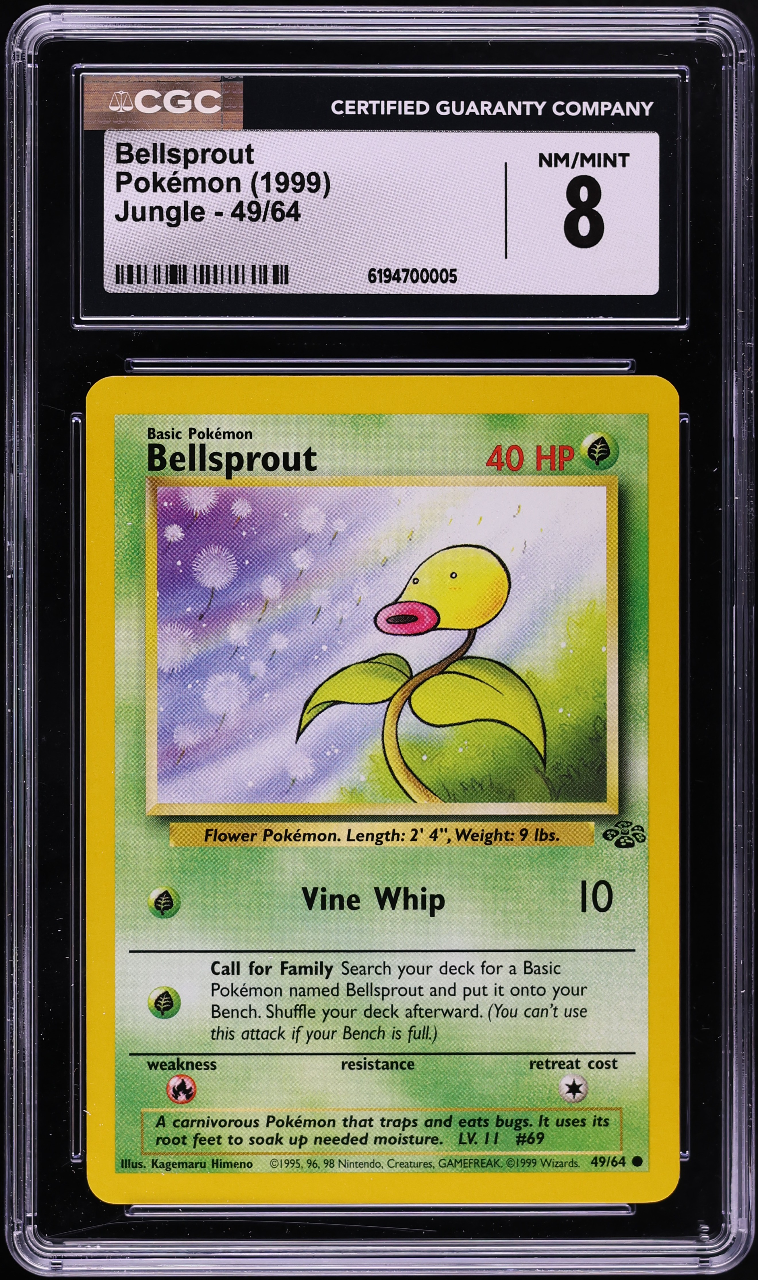 1999 Pokemon Jungle Bellsprout #49 CGC 8 NM-MT