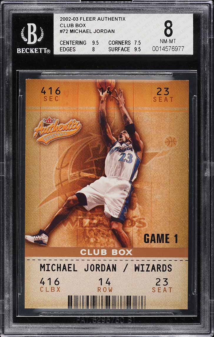 2002 Fleer Authentix Club Box Michael Jordan 100/100 #72 BGS 8 NM-MT