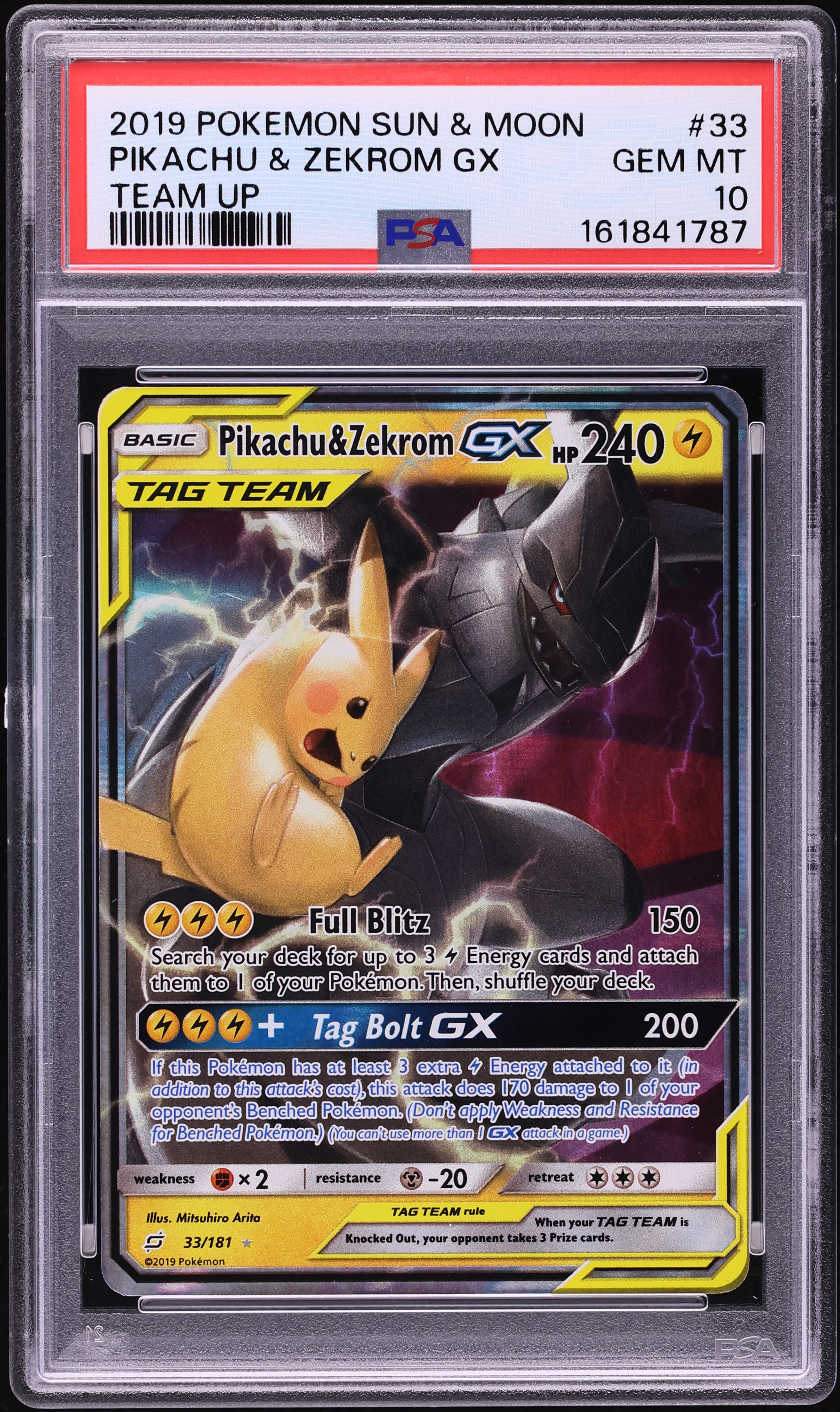 2019 Pokemon Sun & Moon Team Up Holo Pikachu & Zekrom GX #33 PSA 10 GEM MINT