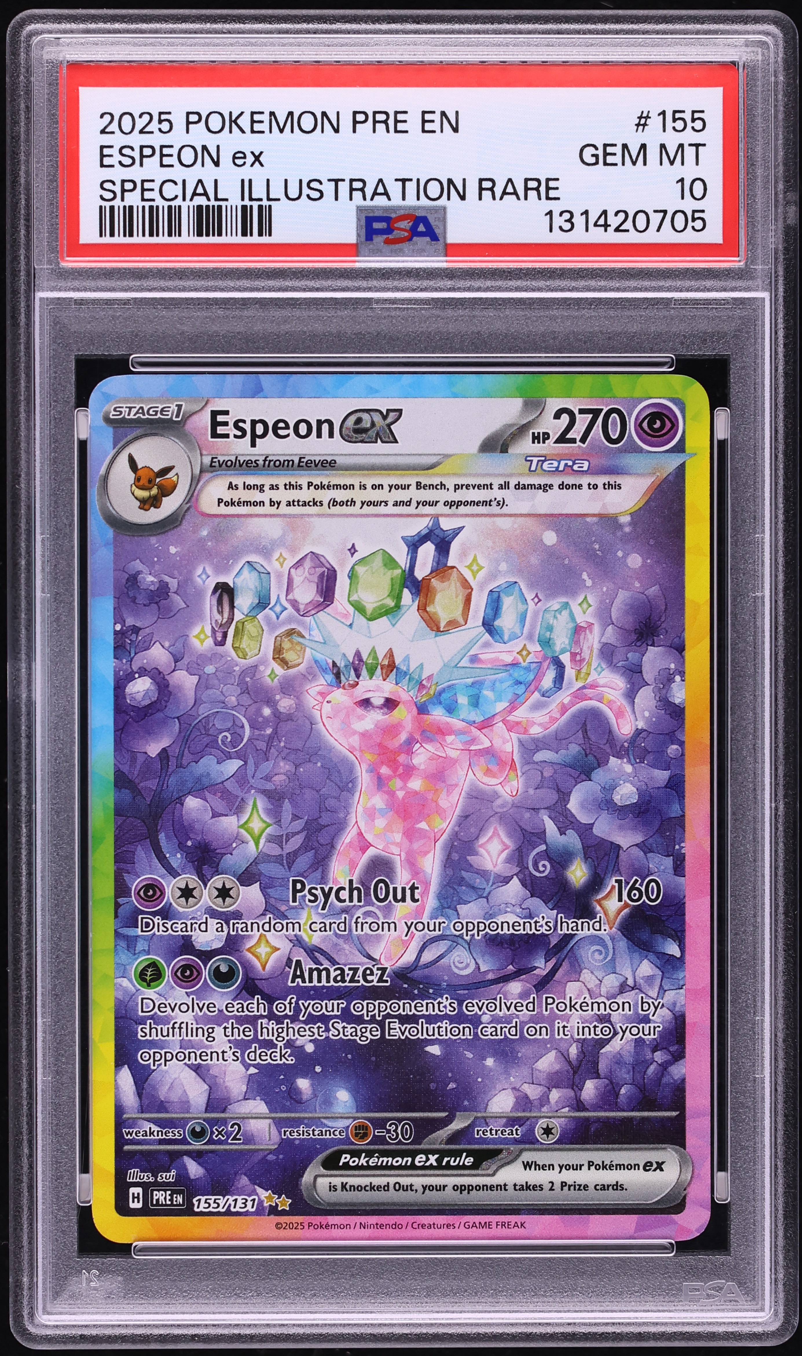 2025 Pokemon Scarlet & Violet Prismatic Evolutions SIR Espeon ex #155 PSA 10 GEM MINT