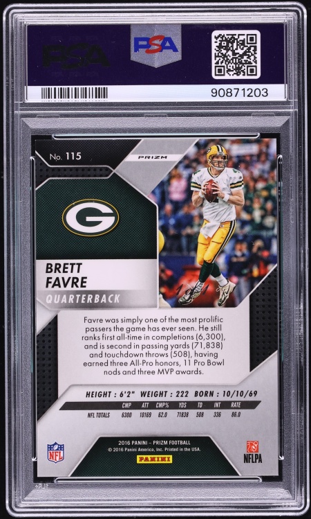 2016 Panini Prizm Black Finite Brett Favre 1/1 #115 PSA 9 MINT