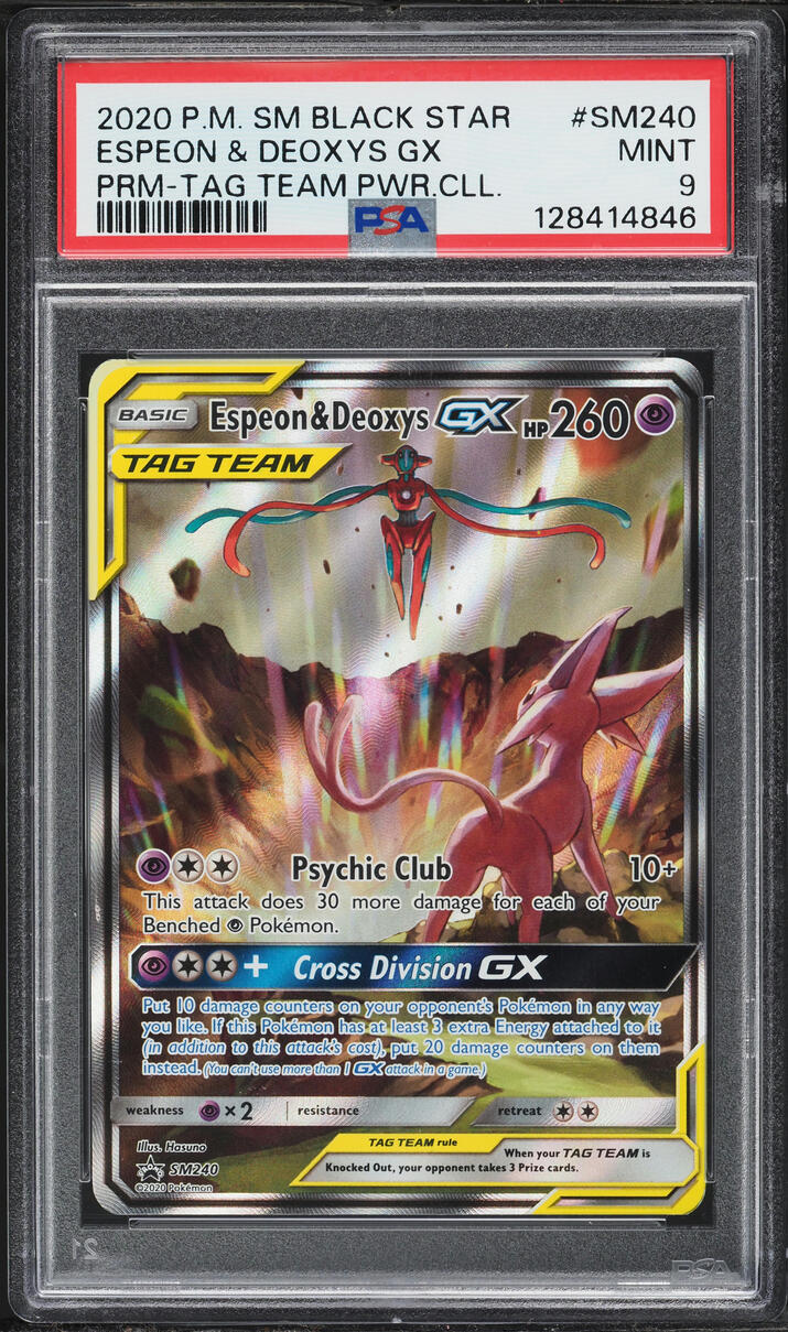 2020 Pokemon Sun & Moon Promo Tag Team Powers Full Art Espeon & Deoxys GX #SM240 PSA 9 MINT