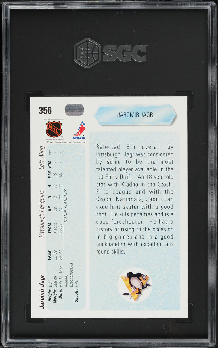 1990 Upper Deck Hockey Jaromir Jagr ROOKIE #356 SGC 9.5 MINT+