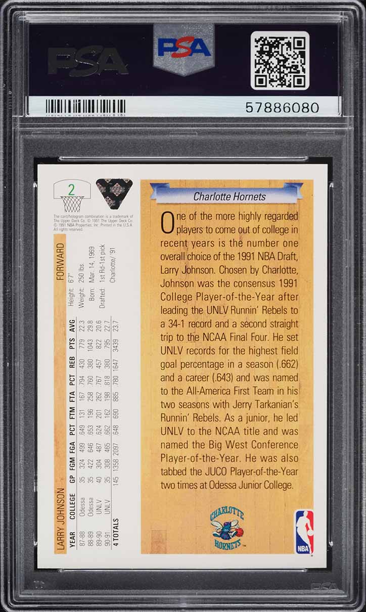 1991 Upper Deck Basketball Larry Johnson ROOKIE #2 PSA 7 NRMT