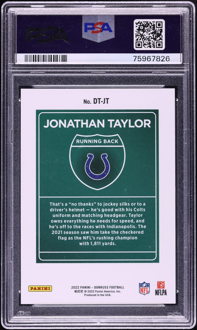 2022 Donruss Downtown Jonathan Taylor #DT-JT PSA 10 GEM MINT