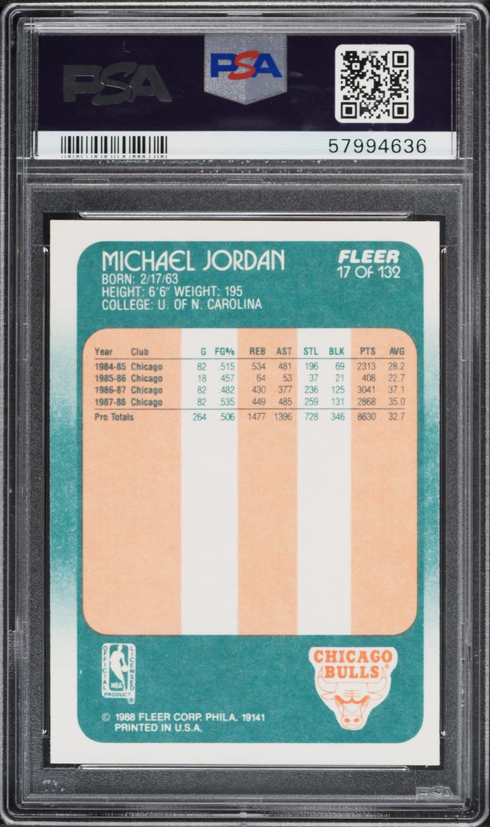 1988 Fleer Basketball Michael Jordan #17 PSA 10 GEM MINT