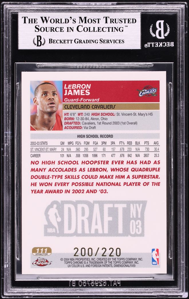 2003 Topps Chrome Xfractor LeBron James ROOKIE /220 #111 BGS 9 MINT