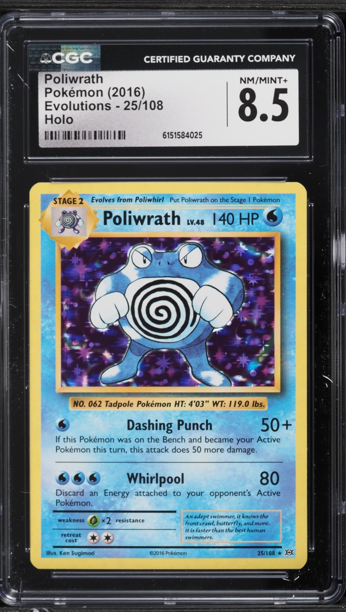 2016 Pokemon XY Evolutions Holo Poliwrath #25 CGC 8.5 NM-MT+