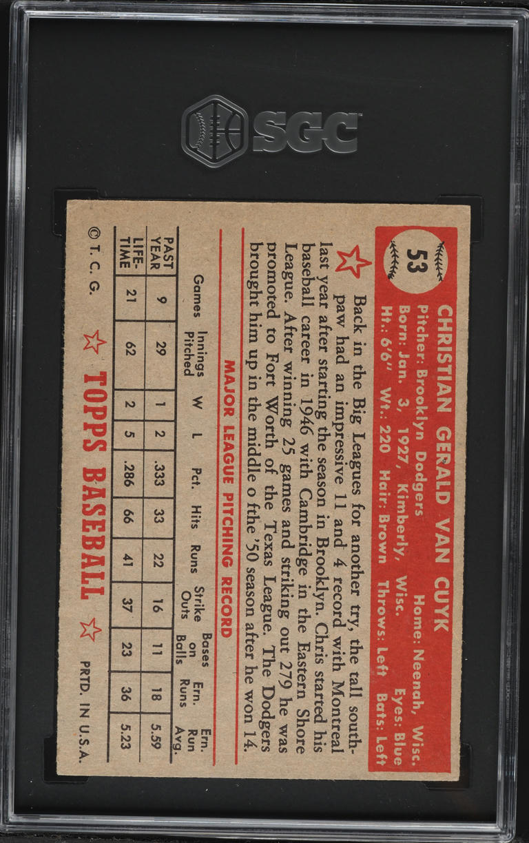 1952 Topps Chris Van Cuyk #53 SGC 3 VG