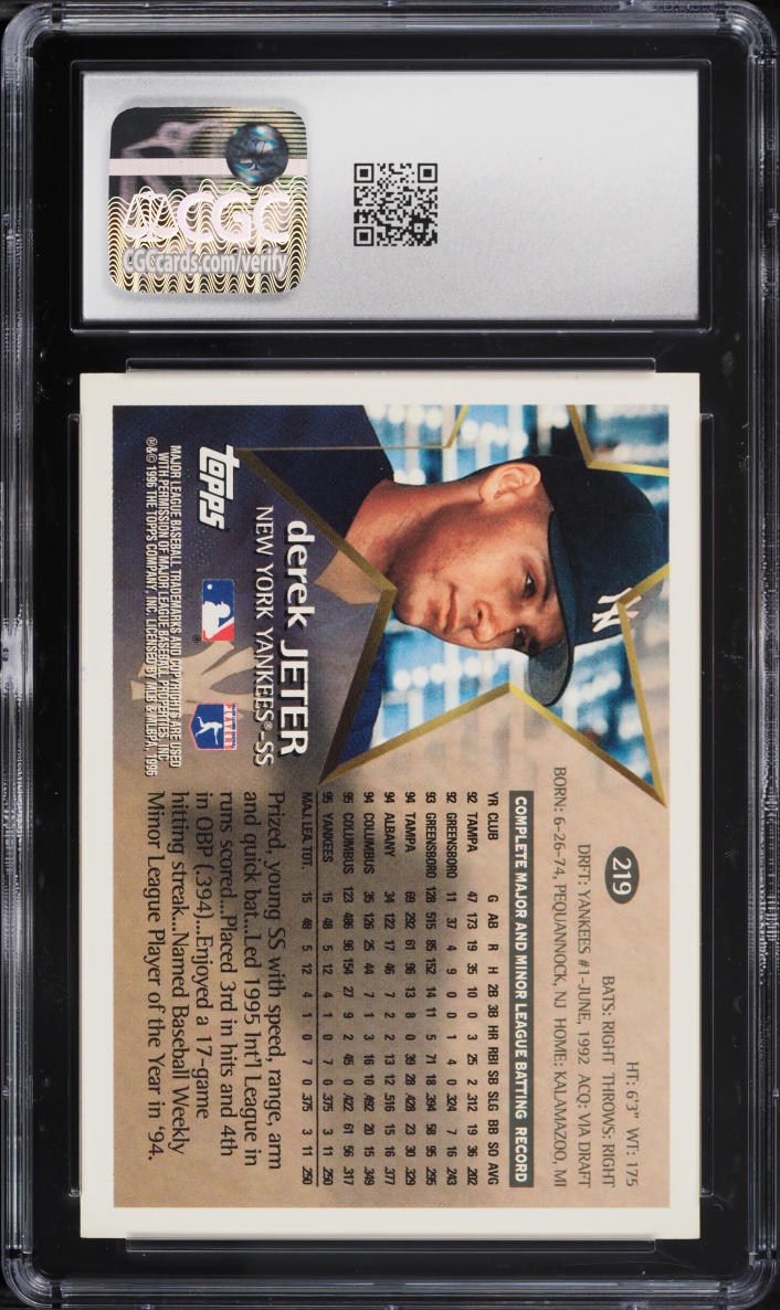 1996 Topps Derek Jeter ROOKIE #219 CGC 8 NM-MT